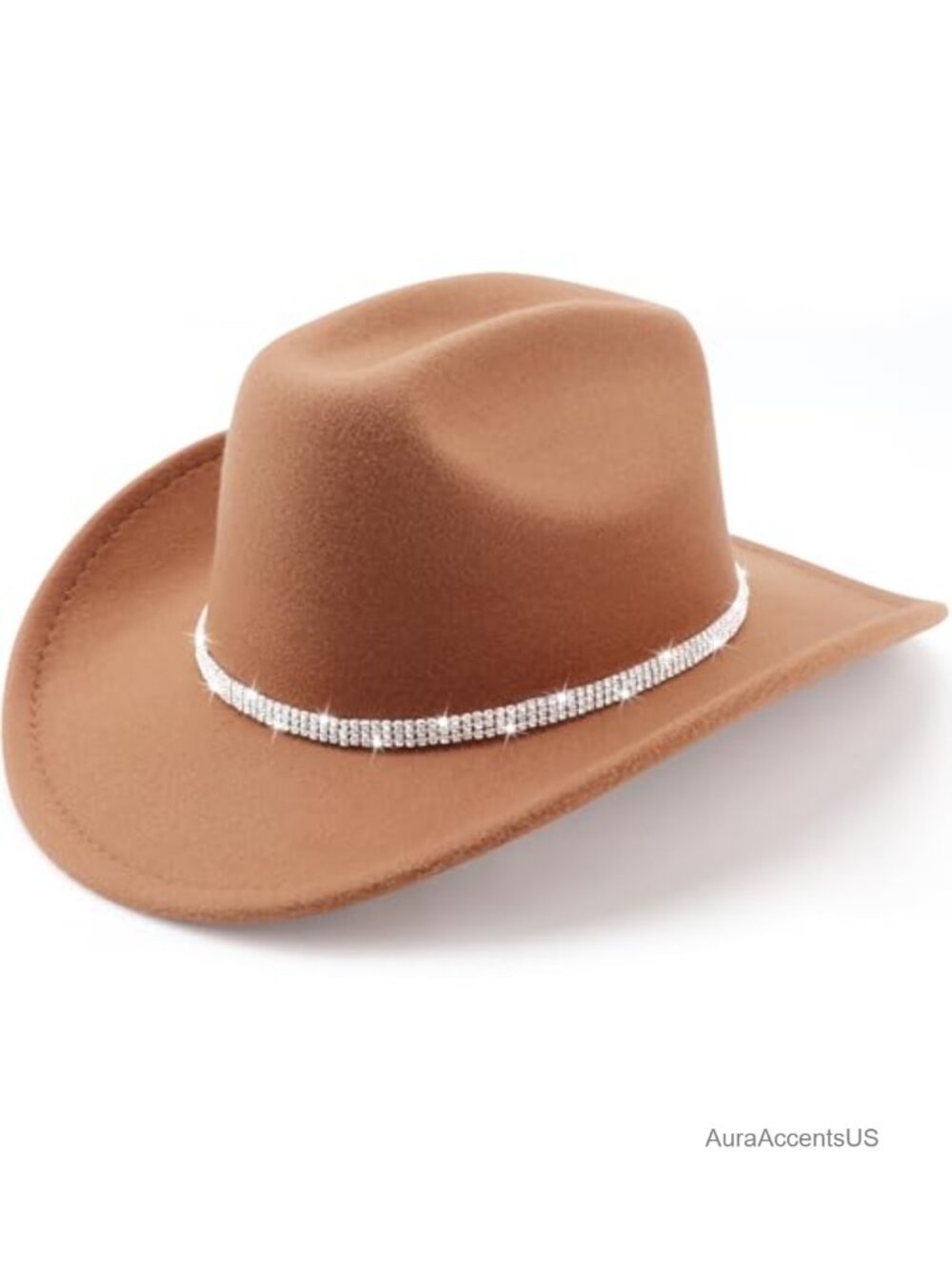 Felt Wide Brim Cowboy Hat Rhinestone Band Adjustable Western Fedora